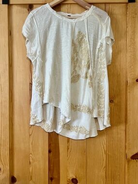 Women's Cream Embroidered Short Sleeve Top Free People Oversized Tee